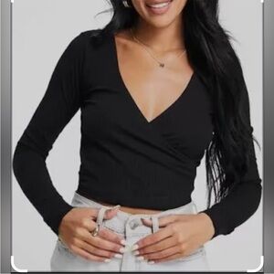 Abercrombie & Fitch LuxeLoft Slim Wrap Sweater Lightweight Surplice Top Shirt